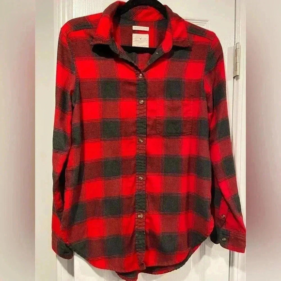 American Eagle Boyfriend Fit Amazingly Soft Res Gray Flannel Button Down Size S - Picture 1 of 13